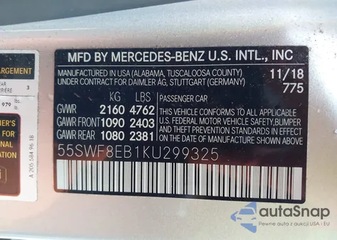 2019 Mercedes-Benz C-Class C 300 from USA, damaged, VIN 55SWF8EB1KU299325
